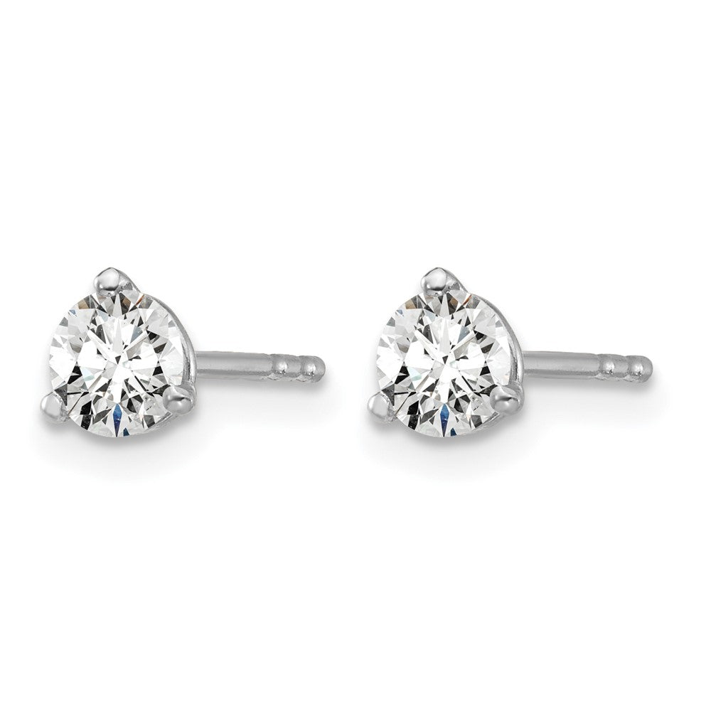 14k White Gold 1/2 carat Certified Lab Grown Diamond VS+ F+ Round Complete Three Prong Stud Earrings