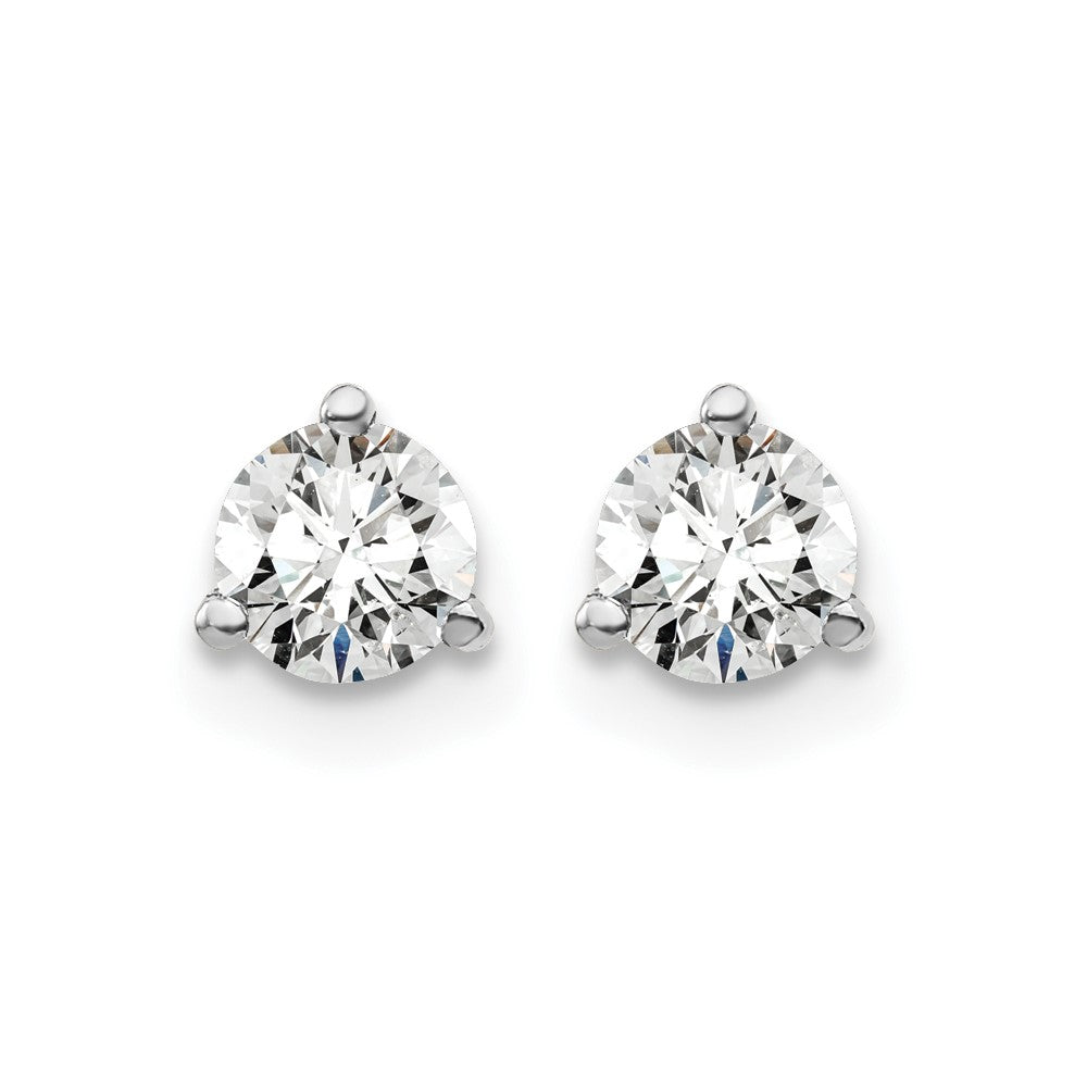 14k White Gold 1/2 carat Lab Grown Diamond VS/SI+ G+ Round Complete Three Prong Stud Earrings