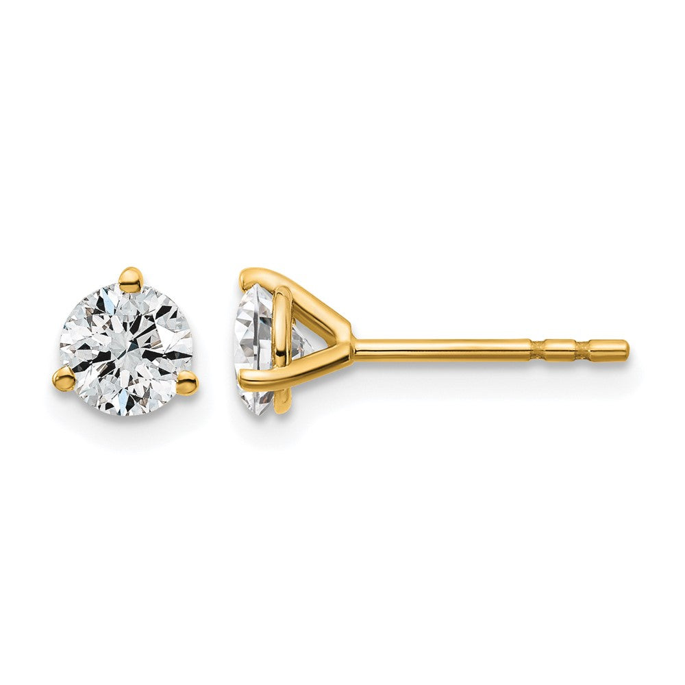 14k 3/4 carat Lab Grown Diamond VS+ F+ Round Complete Three Prong Stud Earrings