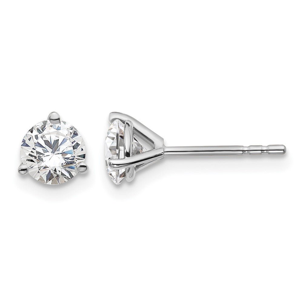 14k White Gold 1 carat Lab Grown Diamond VS/SI+ G+ Round Complete Three Prong Stud Earrings