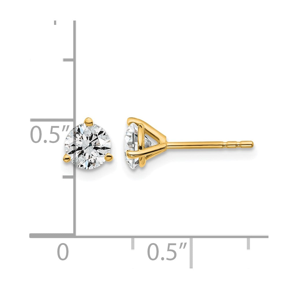 14k 1 carat Certified Lab Grown Diamond VS/SI+ G+ Round Complete Three Prong Stud Earrings
