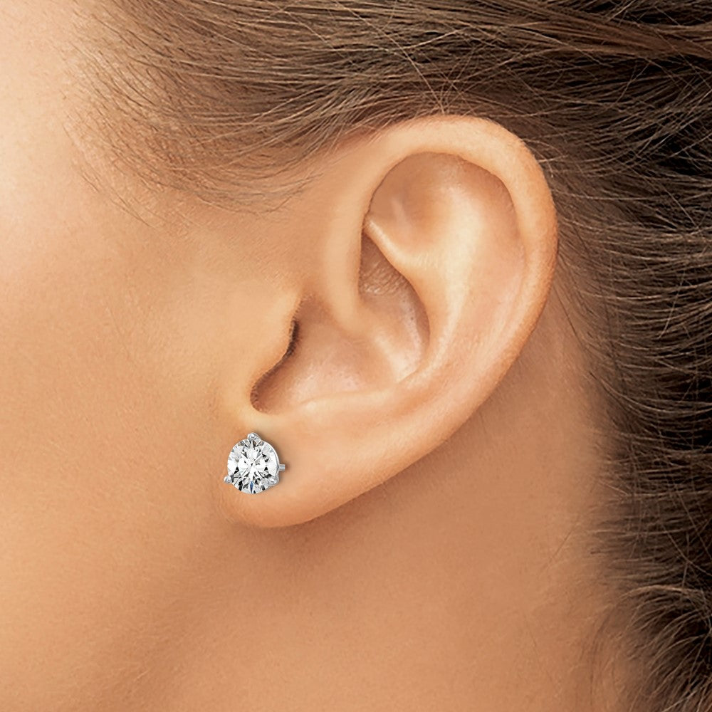 14k White Gold 1 1/2 carat Certified Lab Grown Diamond VS/SI+ G+ Round Complete Three Prong Stud Earrings