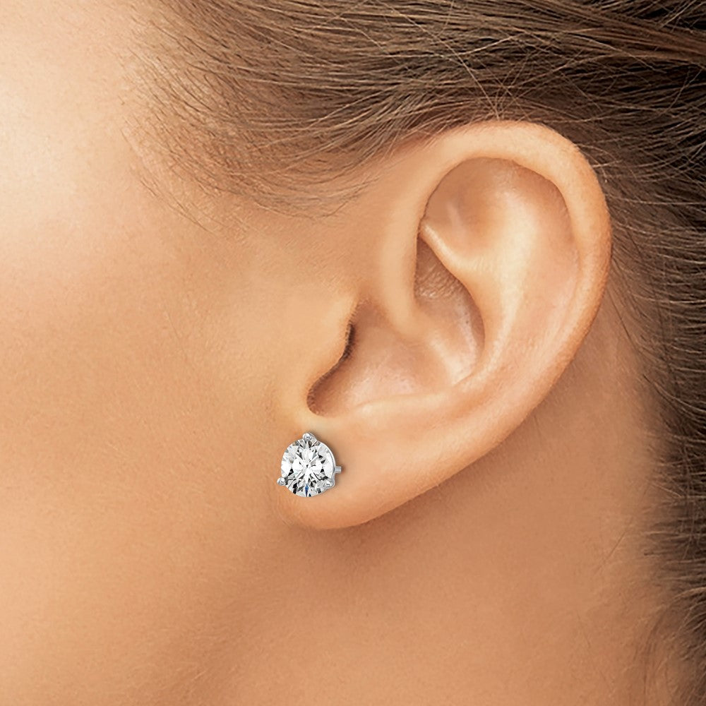 14k White Gold 2 carat Lab Grown Diamond VS/SI+ G+ Round Complete Three Prong Stud Earrings