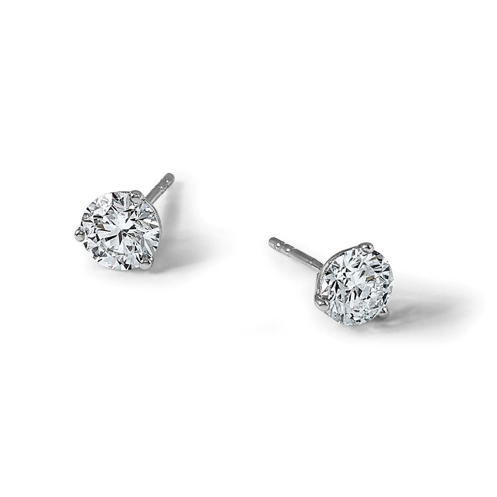 14k White Gold 2 carat Lab Grown Diamond VS/SI+ G+ Round Complete Three Prong Stud Earrings