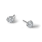 14k White Gold 2 carat Lab Grown Diamond VS/SI+ G+ Round Complete Three Prong Stud Earrings