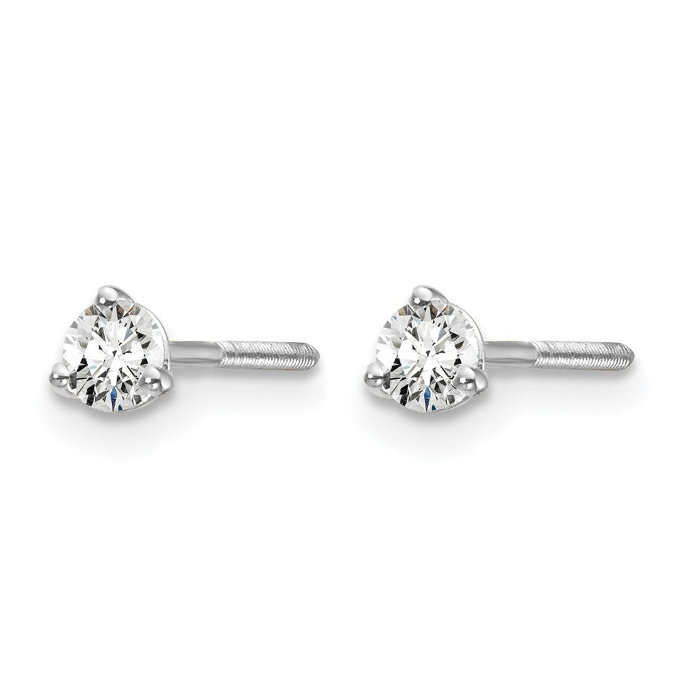 14k White Gold 1/5 carat Certified Lab Grown Diamond VS/SI+ G+ Round Complete Three Prong Screwback Stud Earrings