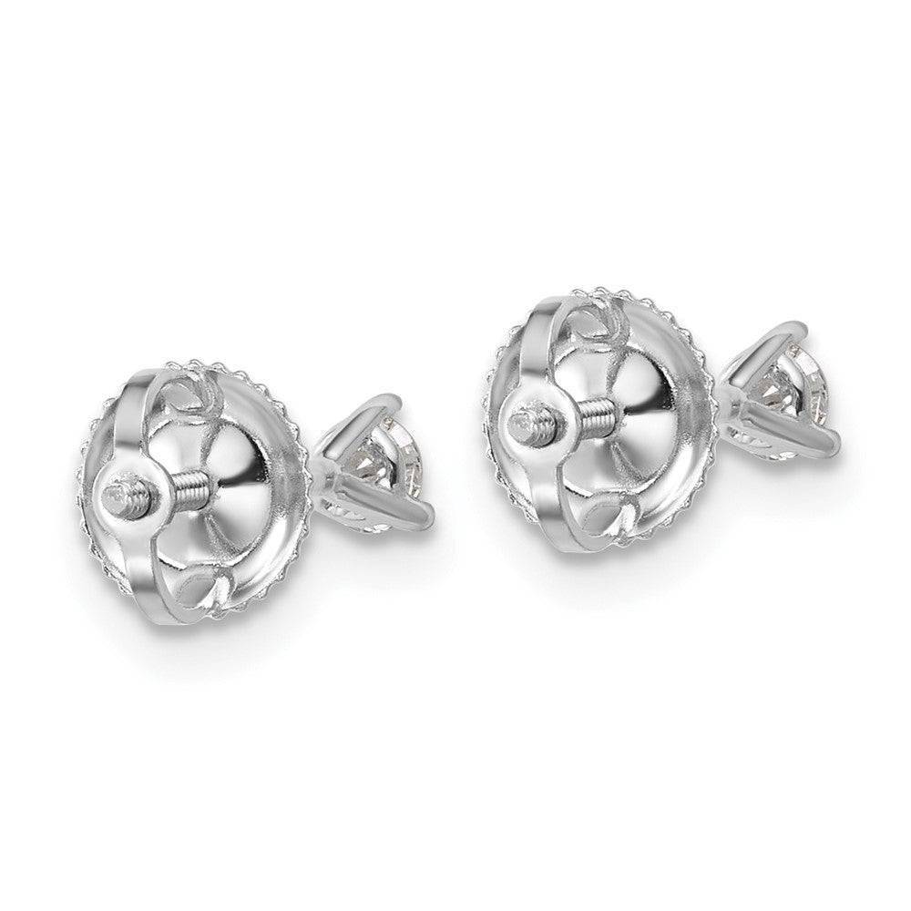 14k White Gold 1/5 carat Certified Lab Grown Diamond VS+ F+ Round Complete Three Prong Screwback Stud Earrings