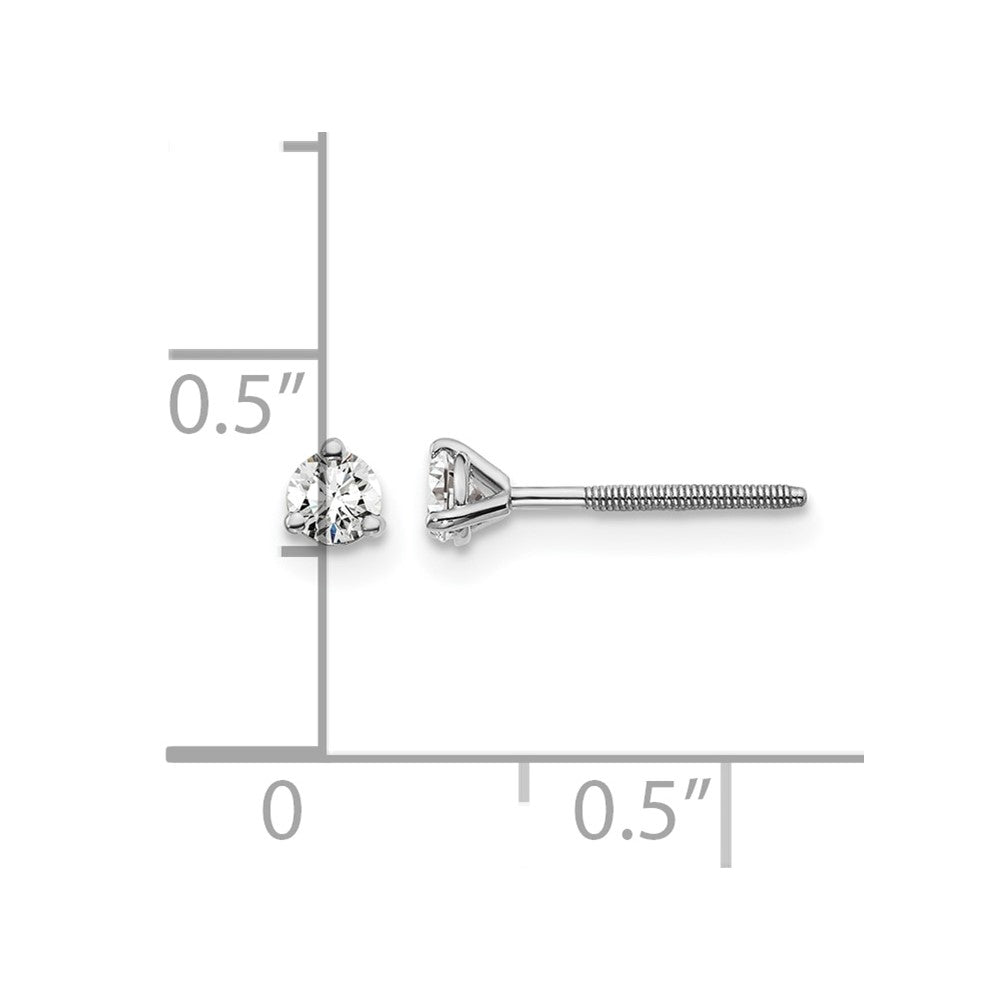 14k White Gold 1/5 carat Certified Lab Grown Diamond VS/SI+ G+ Round Complete Three Prong Screwback Stud Earrings