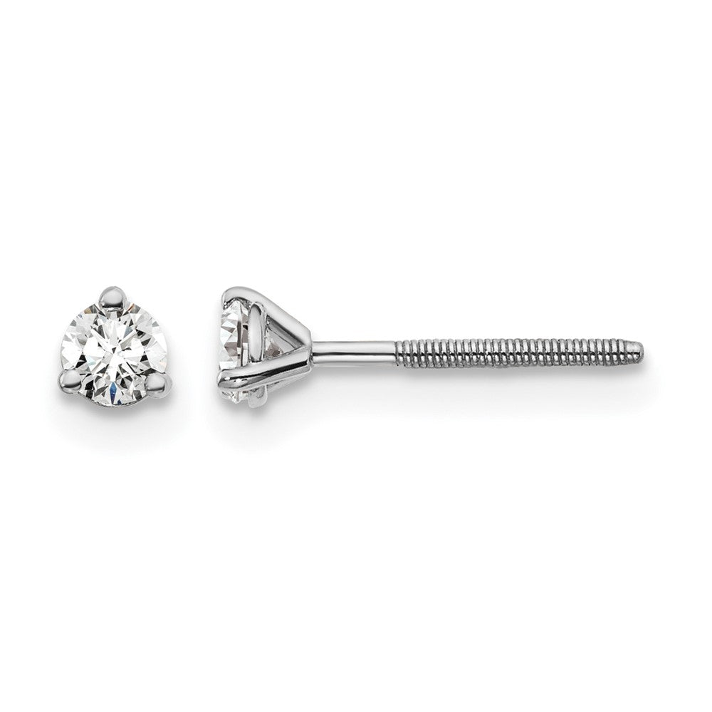 14k White Gold 1/5 carat Certified Lab Grown Diamond VS/SI+ G+ Round Complete Three Prong Screwback Stud Earrings