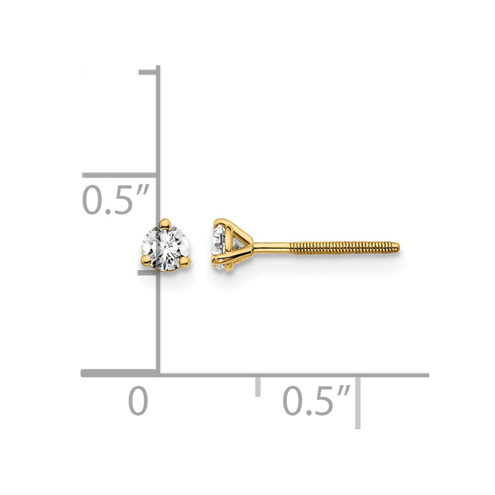 14k 1/5 carat Lab Grown Diamond VS/SI+ G+ Round Complete Three Prong Screwback Stud Earrings
