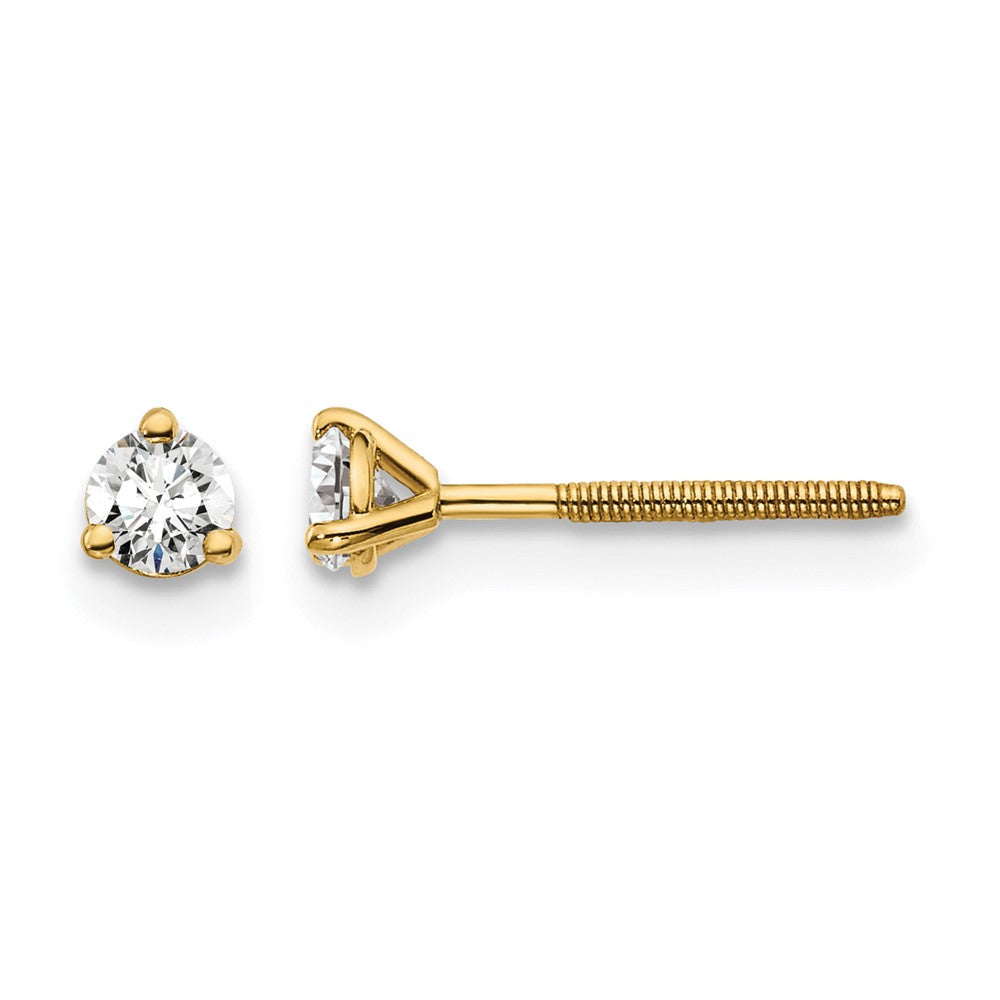 14k 1/5 carat Lab Grown Diamond VS/SI+ G+ Round Complete Three Prong Screwback Stud Earrings