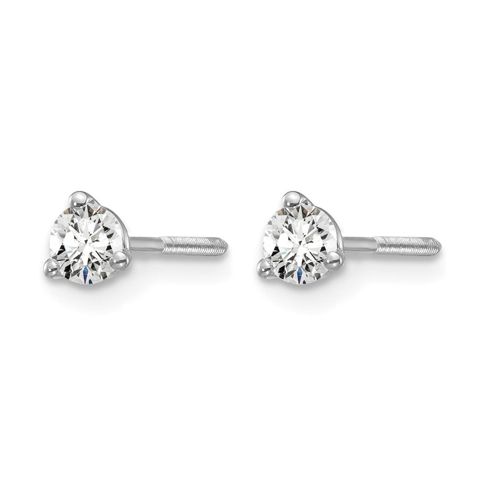 14k White Gold 1/4 carat Certified Lab Grown Diamond VS+ F+ Round Complete Three Prong Screwback Stud Earrings