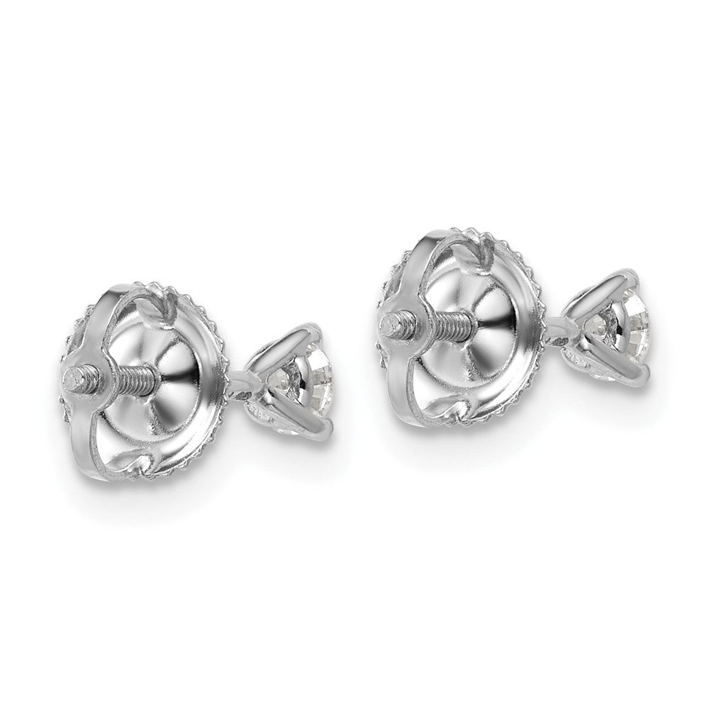 14k White Gold 1/4 carat Certified Lab Grown Diamond VS+ F+ Round Complete Three Prong Screwback Stud Earrings