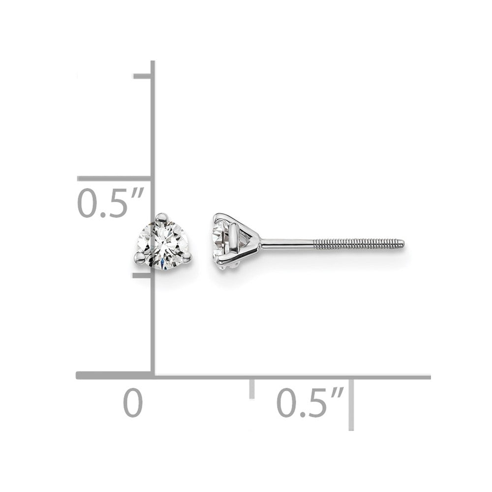 14k White Gold 1/4 carat Certified Lab Grown Diamond VS/SI+ G+ Round Complete Three Prong Screwback Stud Earrings