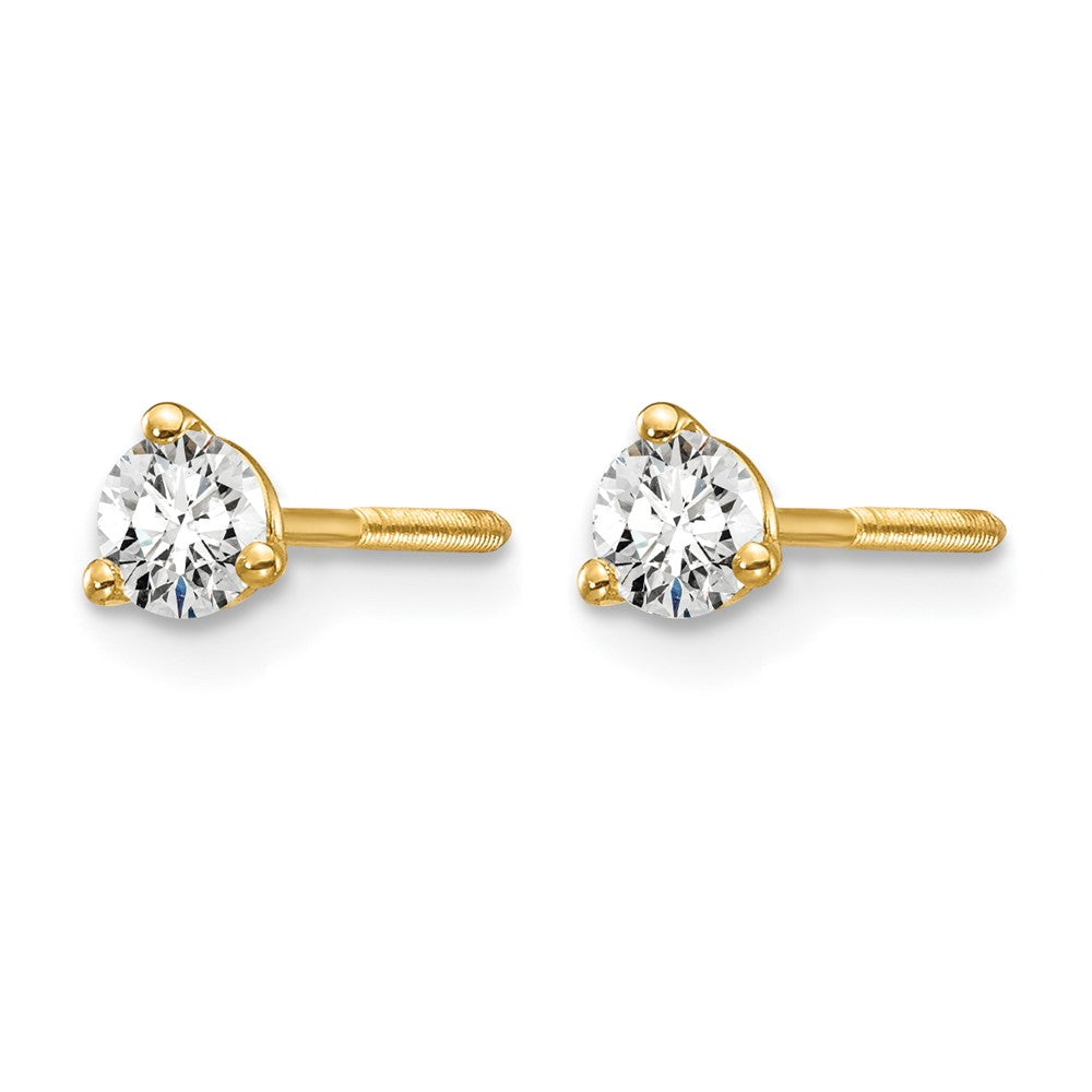 14k 1/4 carat Lab Grown Diamond VS/SI+ G+ Round Complete Three Prong Screwback Stud Earrings
