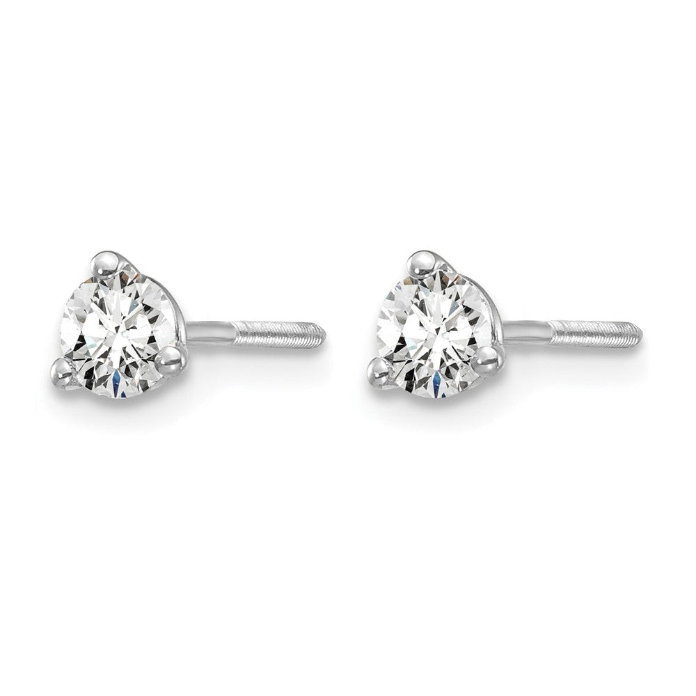 14k White Gold 1/3 carat Lab Grown Diamond VS+ F+ Round Complete Three Prong Screwback Stud Earrings