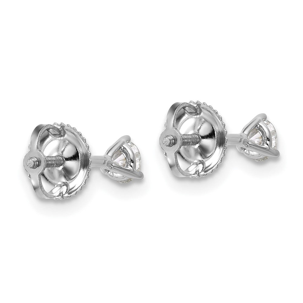 14k White Gold 1/3 carat Certified Lab Grown Diamond VS+ F+ Round Complete Three Prong Screwback Stud Earrings