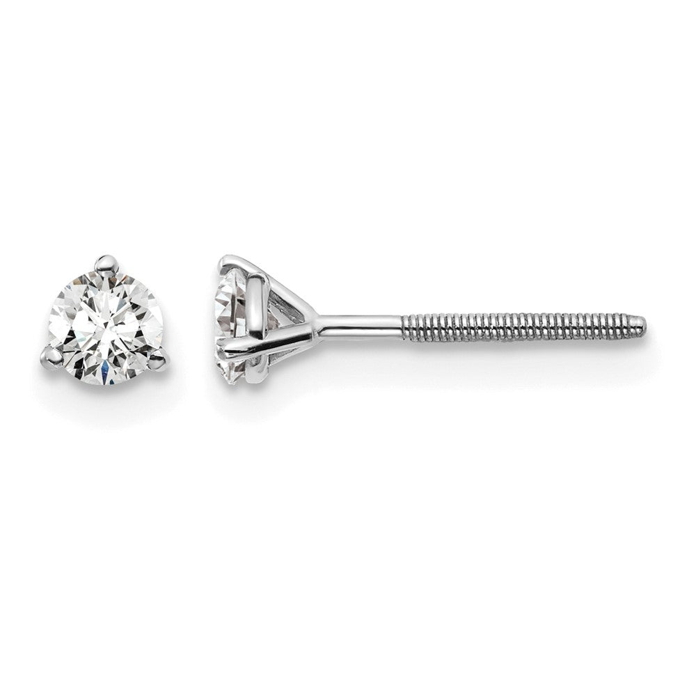 14k White Gold 1/3 carat Certified Lab Grown Diamond VS/SI+ G+ Round Complete Three Prong Screwback Stud Earrings