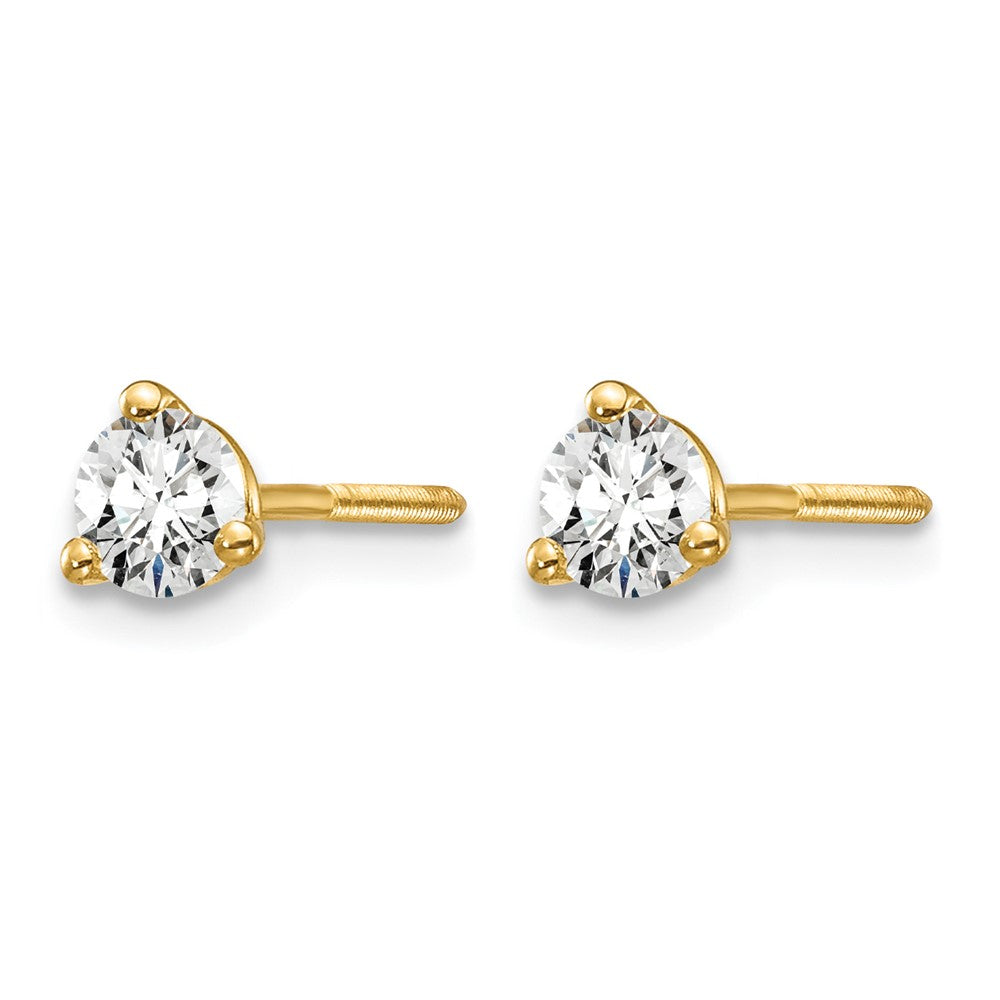 14k 1/3 carat Certified Lab Grown Diamond VS/SI+ G+ Round Complete Three Prong Screwback Stud Earrings