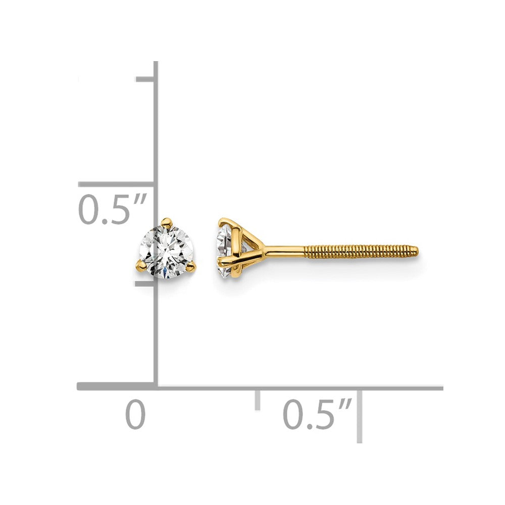 14k 1/3 carat Lab Grown Diamond VS+ F+ Round Complete Three Prong Screwback Stud Earrings