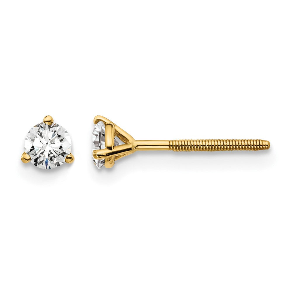 14k 1/3 carat Certified Lab Grown Diamond VS/SI+ G+ Round Complete Three Prong Screwback Stud Earrings