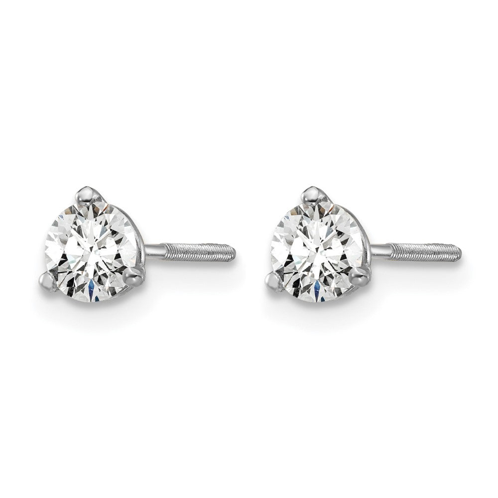 14k White Gold 1/2 carat Lab Grown Diamond VS/SI+ G+ Round Complete Three Prong Screwback Stud Earrings