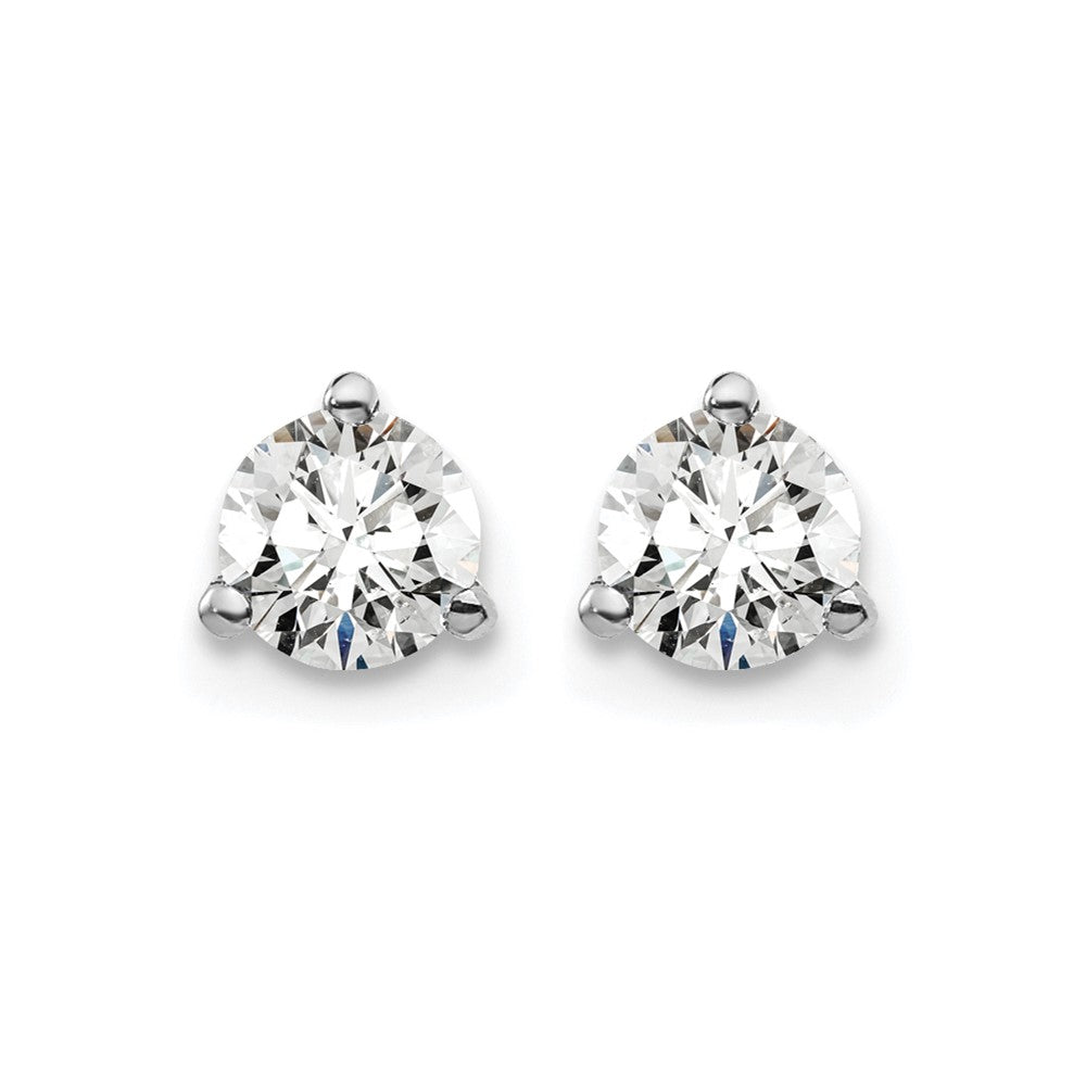 14k White Gold 1/2 carat Lab Grown Diamond VS+ F+ Round Complete Three Prong Screwback Stud Earrings