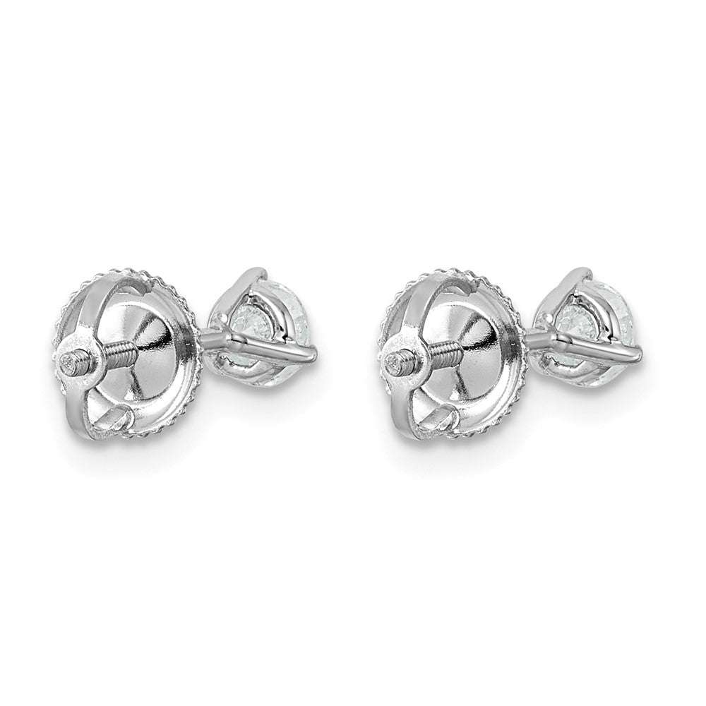 14k White Gold 1/2 carat Lab Grown Diamond VS+ F+ Round Complete Three Prong Screwback Stud Earrings