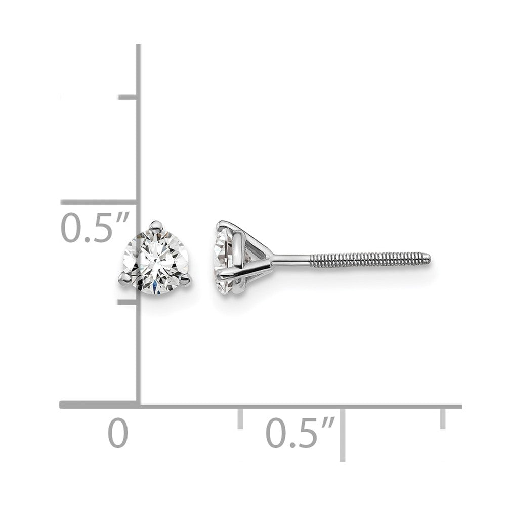 14k White Gold 1/2 carat Lab Grown Diamond VS+ F+ Round Complete Three Prong Screwback Stud Earrings