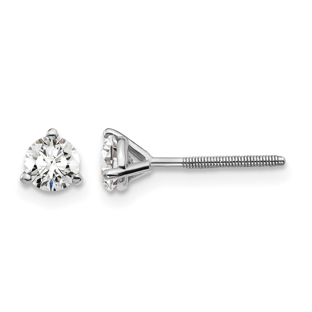 14k White Gold 1/2 carat Certified Lab Grown Diamond VS+ F+ Round Complete Three Prong Screwback Stud Earrings