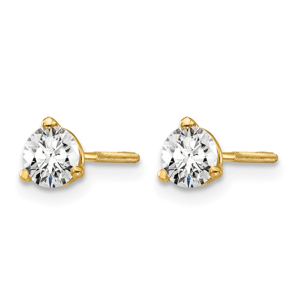 14k 1/2 carat Lab Grown Diamond VS/SI+ G+ Round Complete Three Prong Screwback Stud Earrings