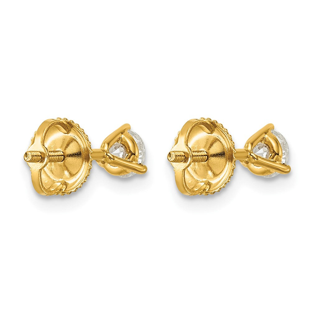 14k 1/2 carat Certified Lab Grown Diamond VS+ F+ Round Complete Three Prong Screwback Stud Earrings
