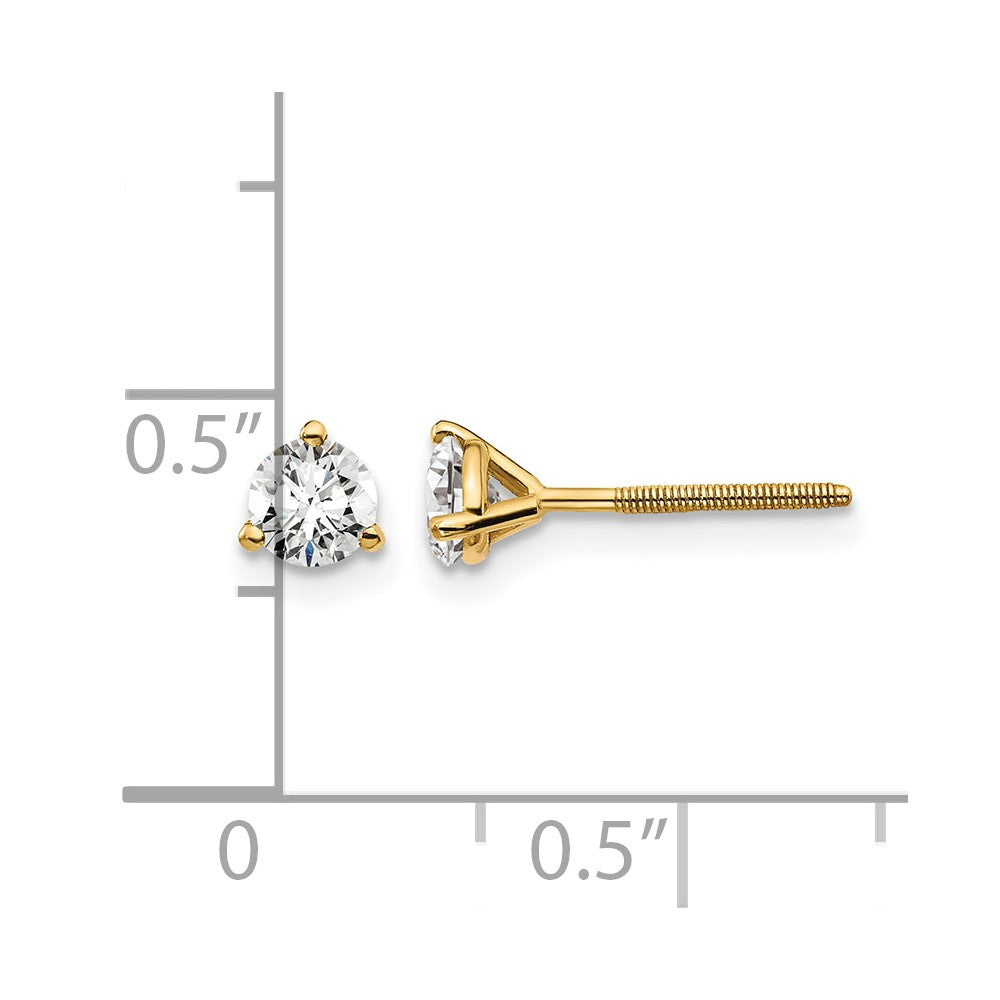 14k 1/2 carat Lab Grown Diamond VS/SI+ G+ Round Complete Three Prong Screwback Stud Earrings