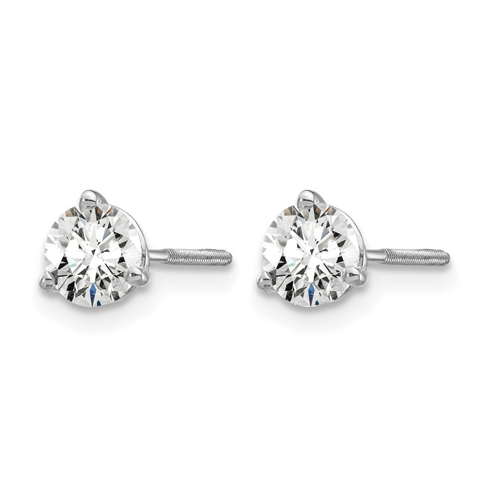 14k White Gold 5/8 carat Lab Grown Diamond VS/SI+ G+ Round Complete Three Prong Screwback Stud Earrings