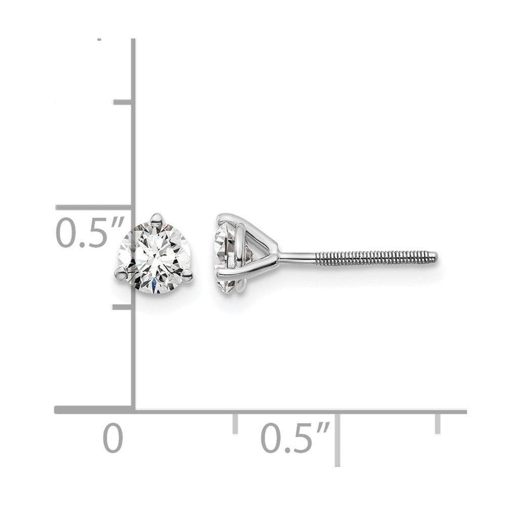 14k White Gold 5/8 carat Lab Grown Diamond VS+ F+ Round Complete Three Prong Screwback Stud Earrings