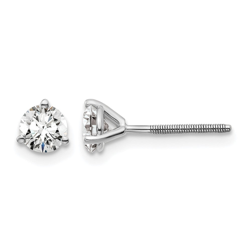 14k White Gold 5/8 carat Lab Grown Diamond VS+ F+ Round Complete Three Prong Screwback Stud Earrings