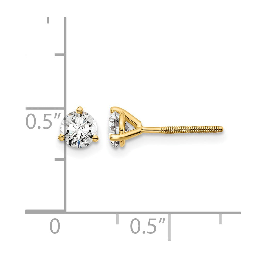 14k 5/8 carat Certified Lab Grown Diamond VS/SI+ G+ Round Complete Three Prong Screwback Stud Earrings