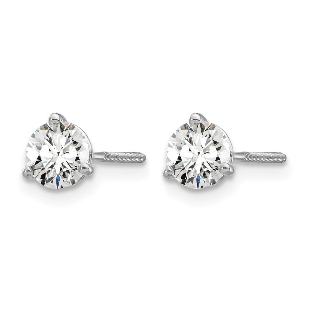 14k White Gold 3/4 carat Lab Grown Diamond VS/SI+ G+ Round Complete Three Prong Screwback Stud Earrings