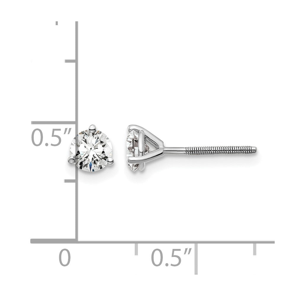 14k White Gold 3/4 carat Lab Grown Diamond VS+ F+ Round Complete Three Prong Screwback Stud Earrings