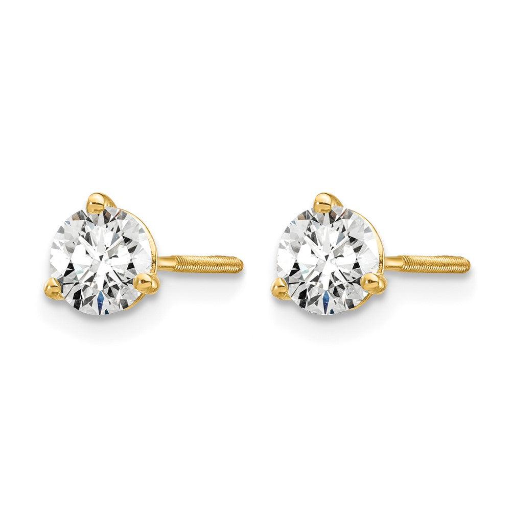14k 3/4 carat Certified Lab Grown Diamond VS/SI+ G+ Round Complete Three Prong Screwback Stud Earrings