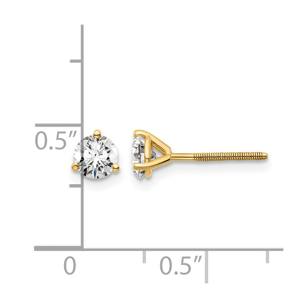 14k 3/4 carat Certified Lab Grown Diamond VS/SI+ G+ Round Complete Three Prong Screwback Stud Earrings