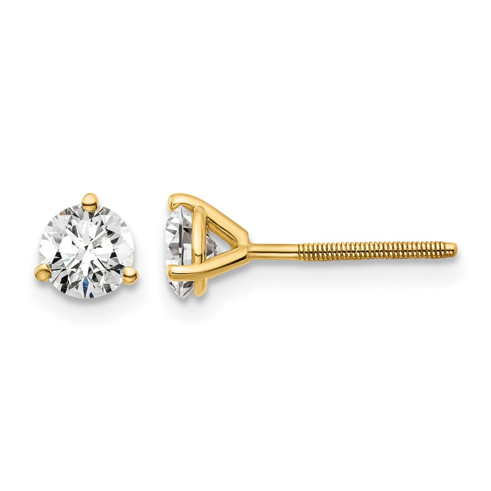 14k 3/4 carat Certified Lab Grown Diamond VS/SI+ G+ Round Complete Three Prong Screwback Stud Earrings
