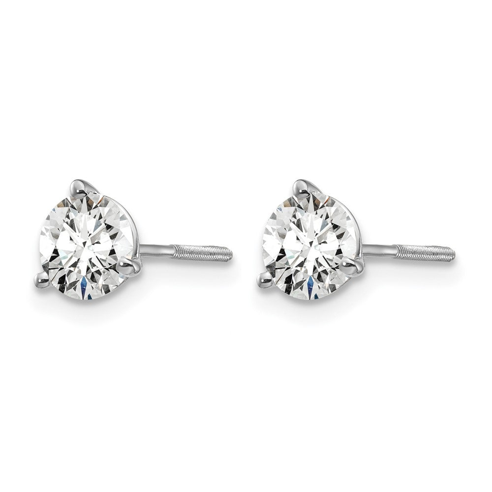 14k White Gold 1 carat Certified Lab Grown Diamond VS+ F+ Round Complete Three Prong Screwback Stud Earrings