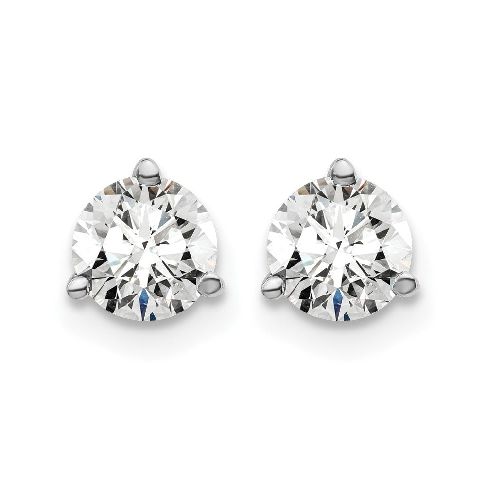 14k White Gold 1 carat Certified Lab Grown Diamond VS/SI+ G+ Round Complete Three Prong Screwback Stud Earrings