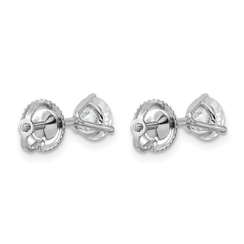 14k White Gold 1 carat Certified Lab Grown Diamond VS/SI+ G+ Round Complete Three Prong Screwback Stud Earrings
