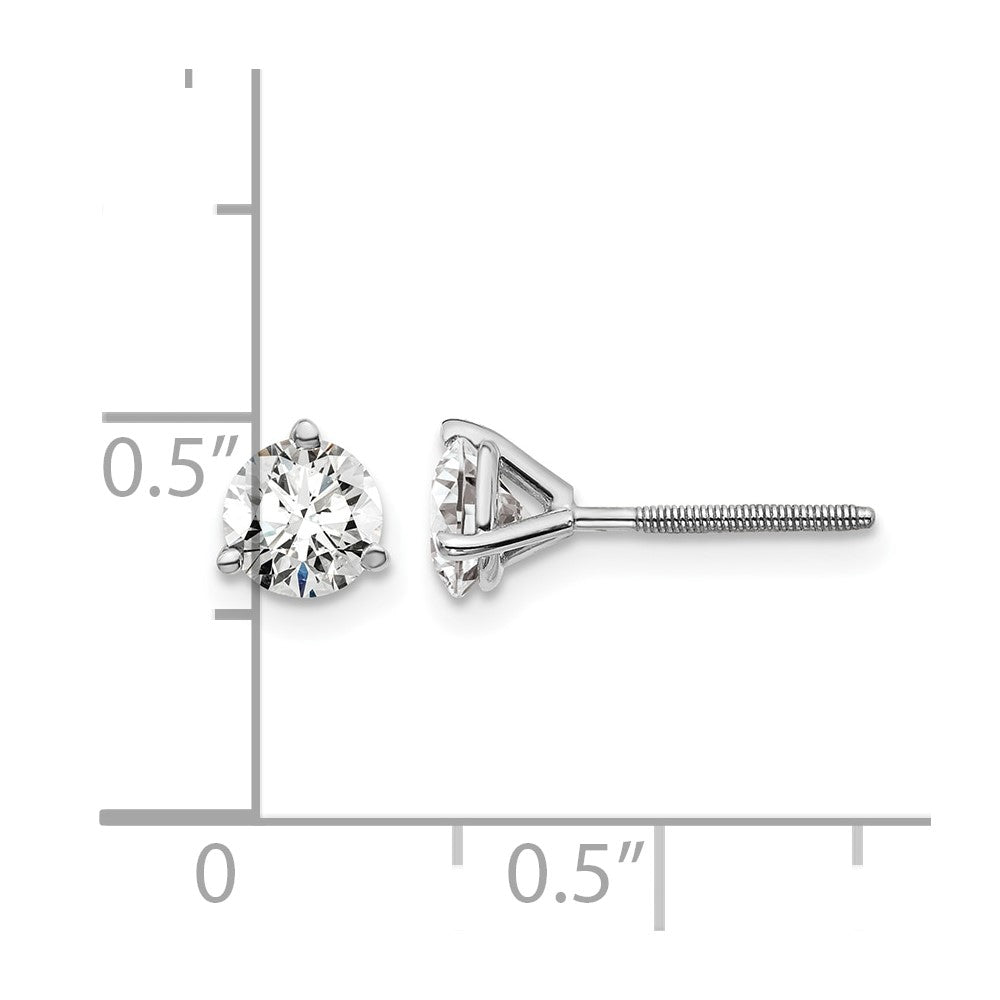 14k White Gold 1 carat Certified Lab Grown Diamond VS+ F+ Round Complete Three Prong Screwback Stud Earrings