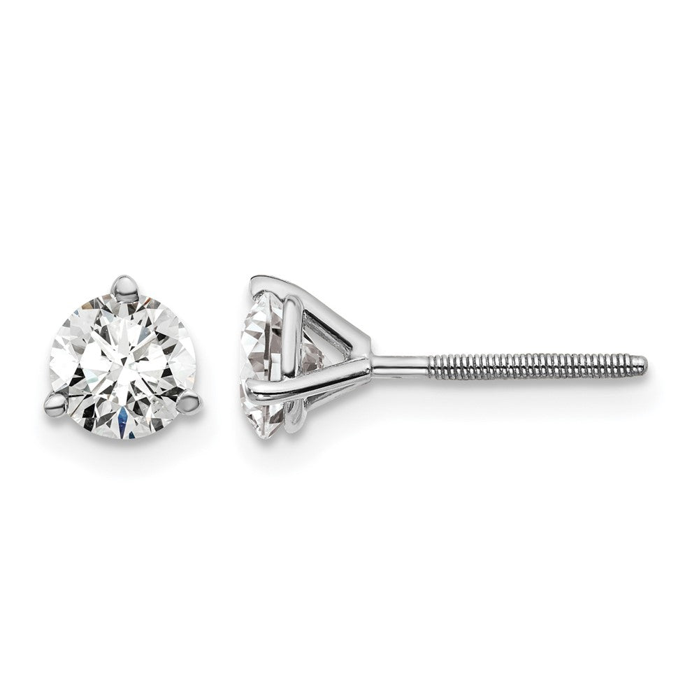 14k White Gold 1 carat Certified Lab Grown Diamond VS+ F+ Round Complete Three Prong Screwback Stud Earrings