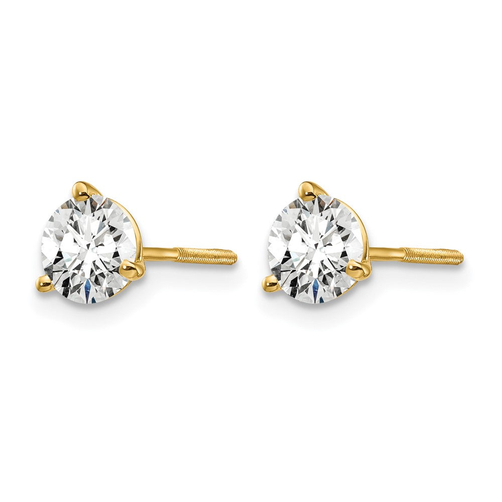 14k 1 carat Lab Grown Diamond VS+ F+ Round Complete Three Prong Screwback Stud Earrings
