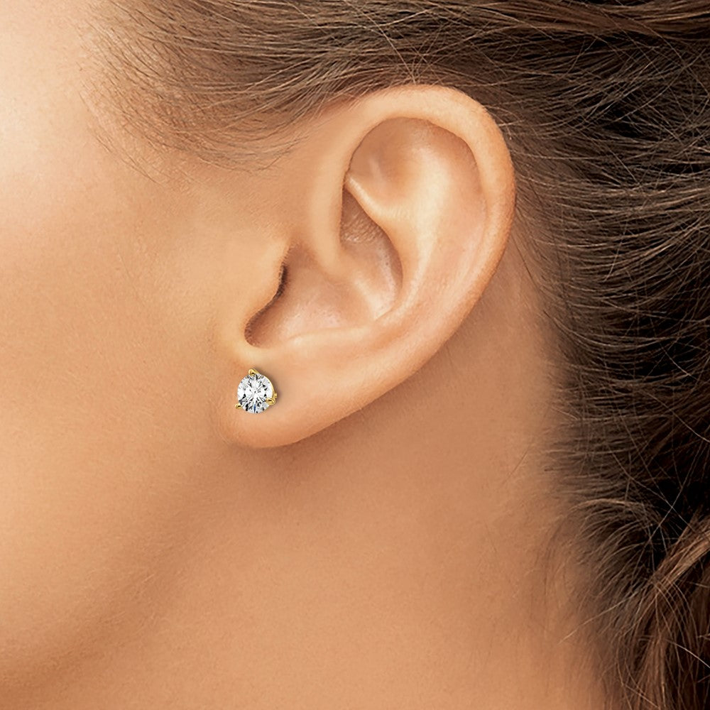 14k 1 carat Lab Grown Diamond VS+ F+ Round Complete Three Prong Screwback Stud Earrings
