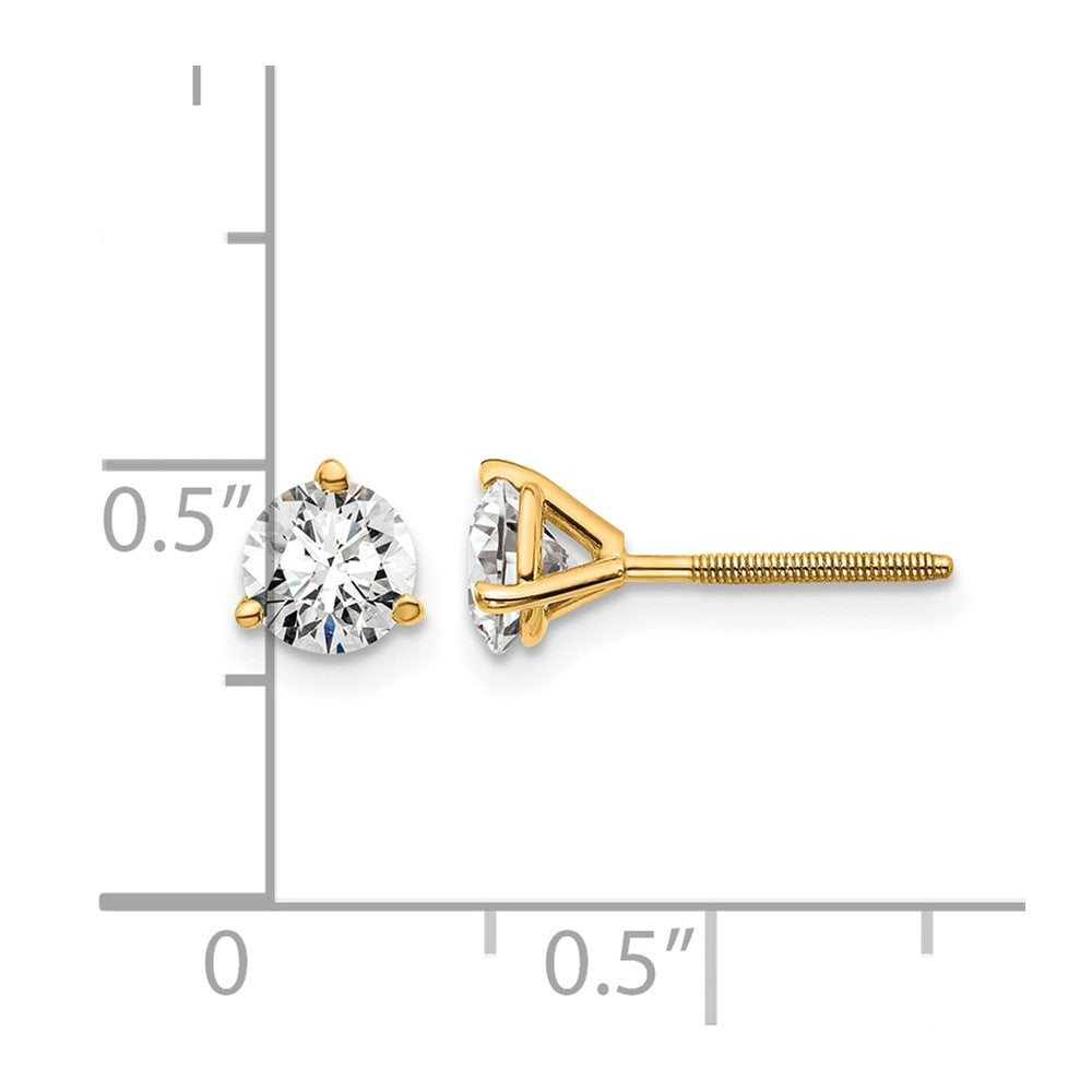 14k 1 carat Lab Grown Diamond VS+ F+ Round Complete Three Prong Screwback Stud Earrings
